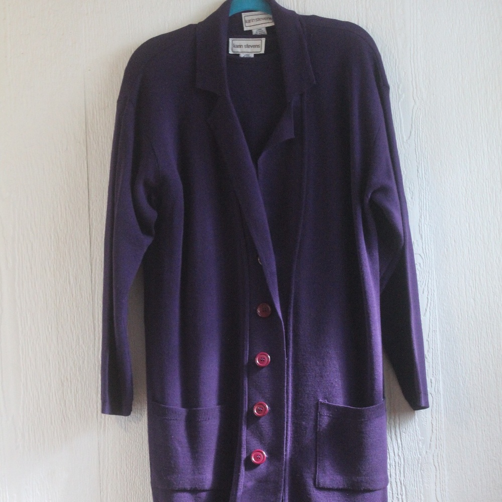 DEEP PURPLE KARIN STEVENS DRESS AND SWEATER COAT
